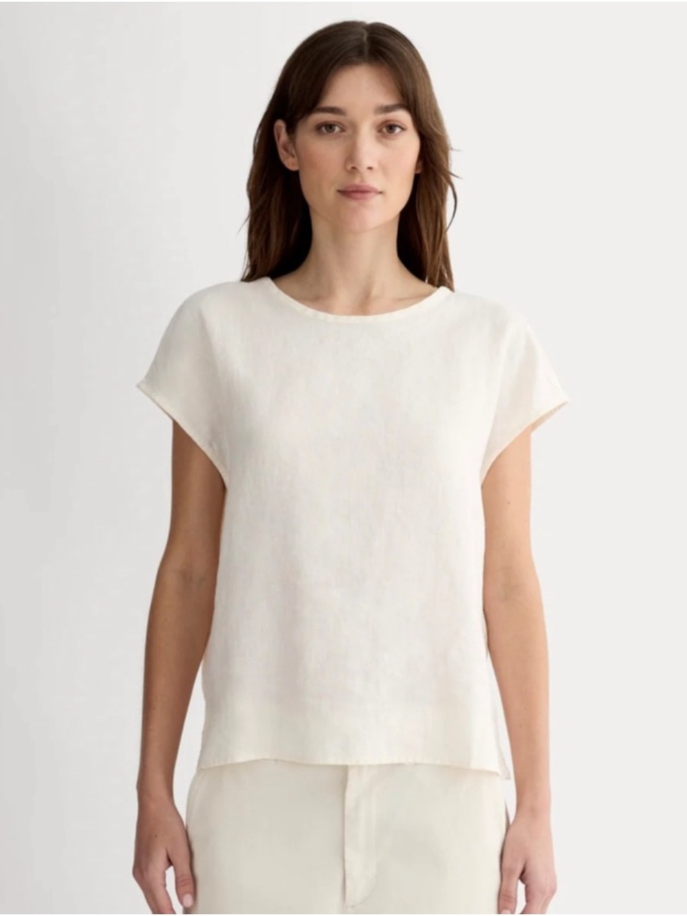 Everlane Flax Linen Muscle Boxy Lightweight Short Sleeve Top Ivory Cream Size M
